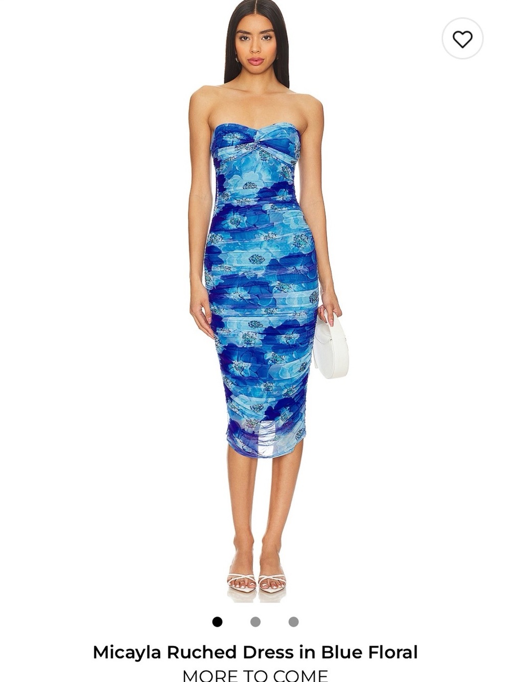 More to Come Ruched Strapless Dress in Blue Floral